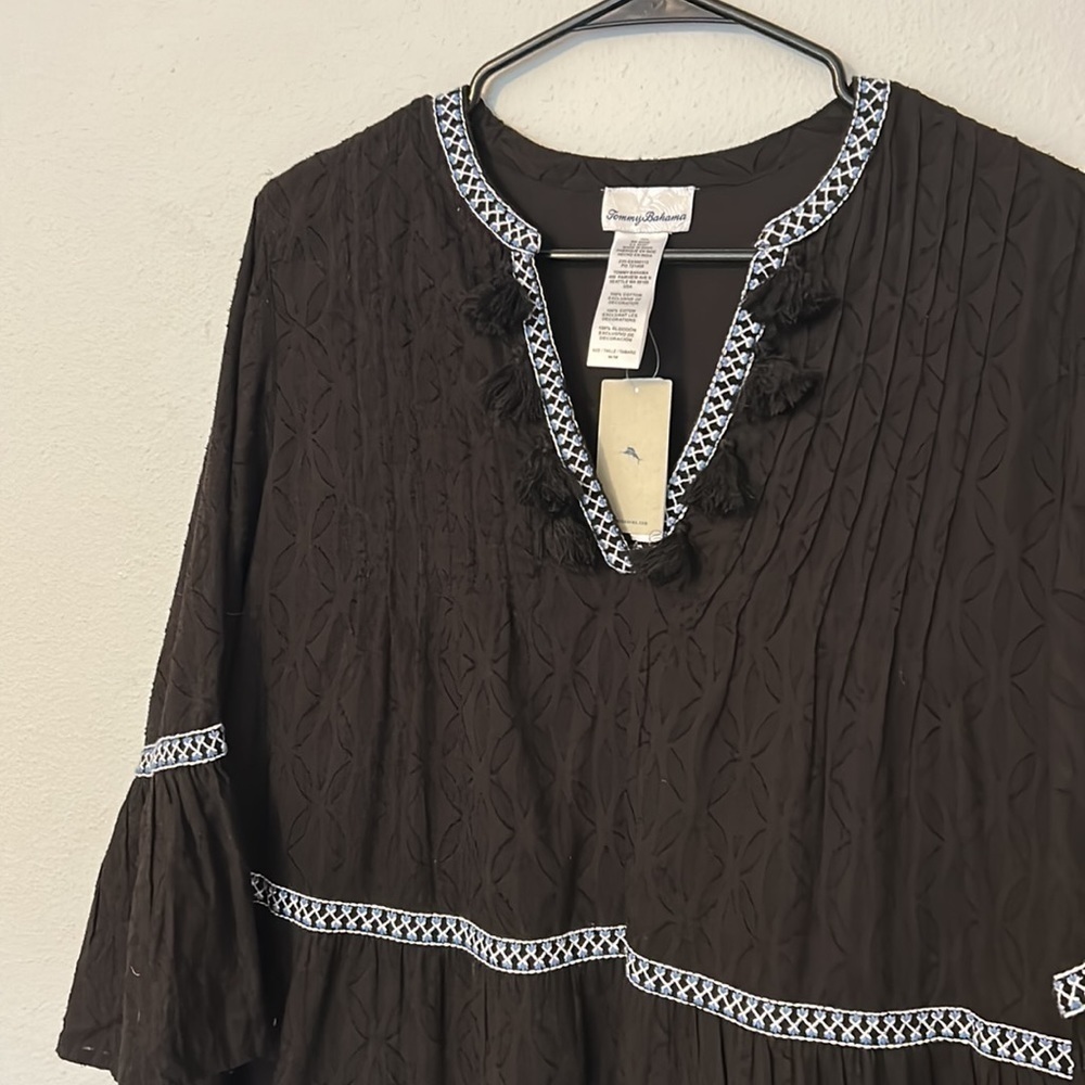 NWT Tommy Bahama Cotton Clip Embroidered Tier Dress. Black, size women’s medium. - Picture 3 of 6